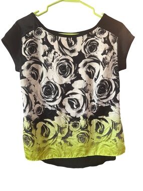 a.n.a Black and Lime Floral Ombre Scoop Neck Top